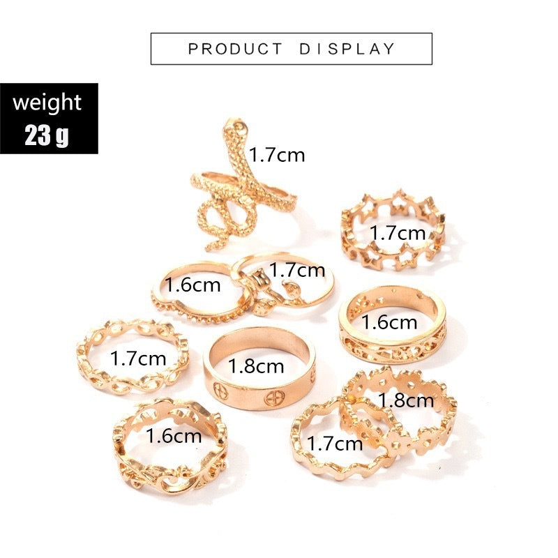 Vintage Punk Alloy Ring Set 11 Piece Geometric Designs For Women And Girls Individually Packed Retro Fashion Collection