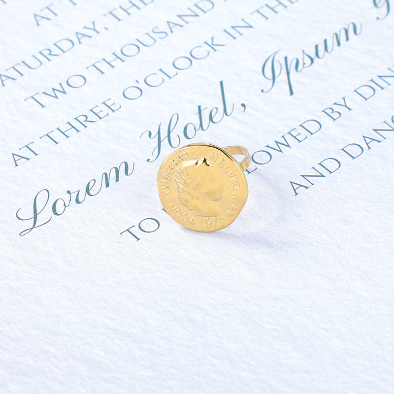 Womens Golden Retro Adjustable Ring Stainless Steel Irregular Design Diameter 43 mm 25 mm Width European Style