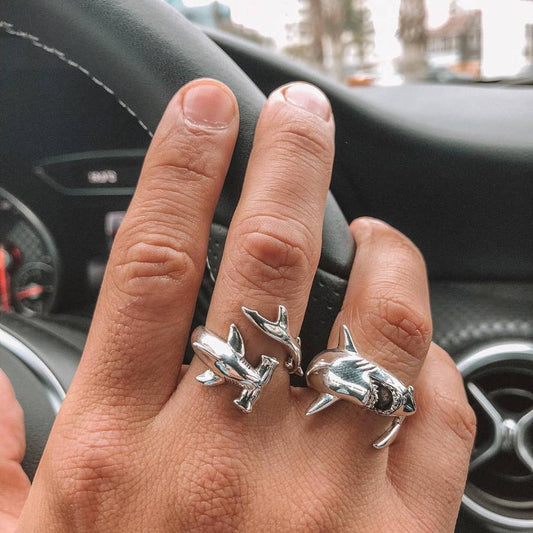 Womens Shark Ring Adjustable Opening White Alloy Fashion Ring Animal Design Gift Set Birthday Gift Retro Style