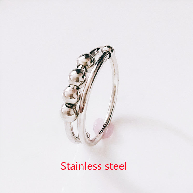 Adjustable Alloy Ring With Turning Beads For Stress Relief
