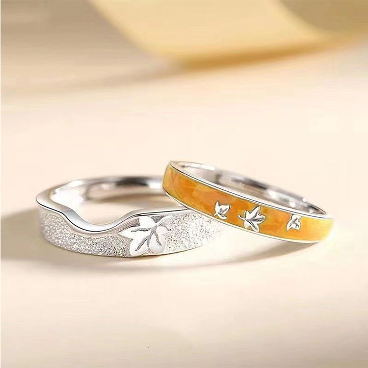 Adjustable Couple Rings Set Plated Copper With Flower And Leaf Design For Him And Her Fashion Jewelry For Everyday Wear