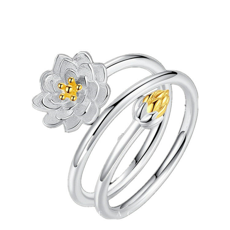 Copper Lotus Flower Ring Adjustable Elegant Jewelry For Women Creative Design Electroplated Ring Jewelry Beauty