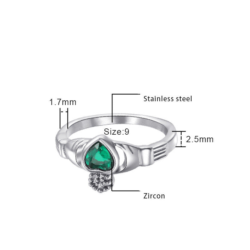 Womens Stainless Steel Ring Emerald Zircon Crown Hollow Design Fashion Titanium Ring For Her Gift For Her Glow