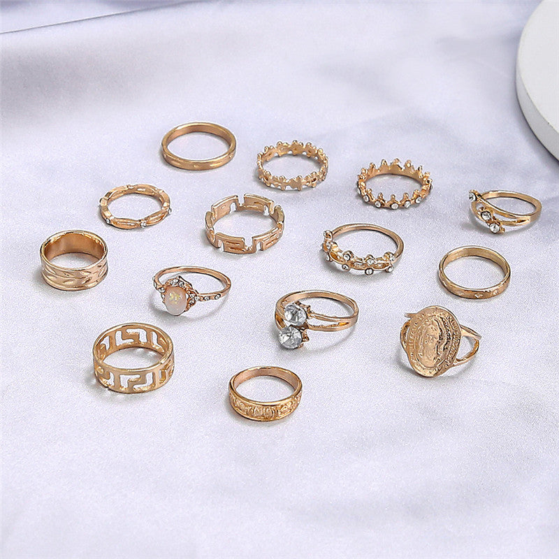 Womens Elegant Opal Ring Set With Micro Diamond Alloy Rings European Design Round Electroplated Finish For You