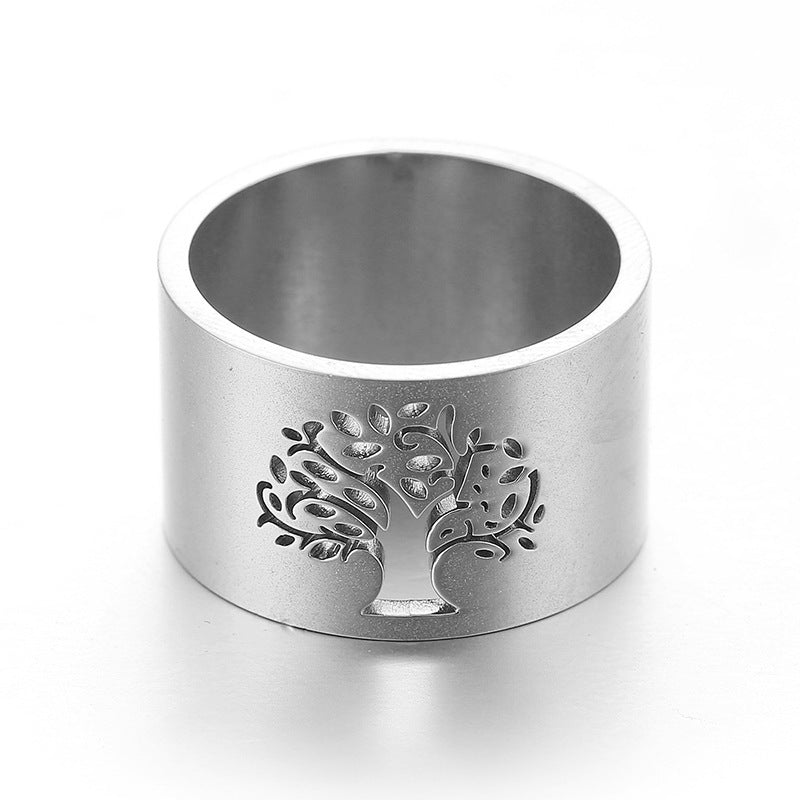 Womens Hollow Tree of Life Copper Ring Electroplated Silver Gold Rose Gold Fashion Jewelry Statement Ring for Women