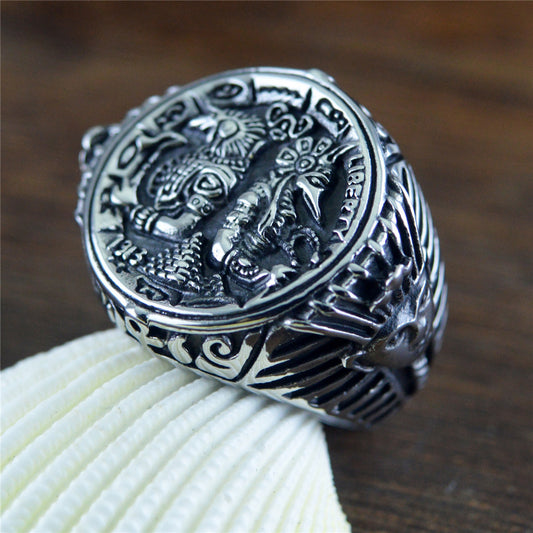 Ancient Egyptian Totem Guardian Ring Stainless Steel Unisex Heart Shaped Jewelry Gold Tone Finish Daily StyleXX