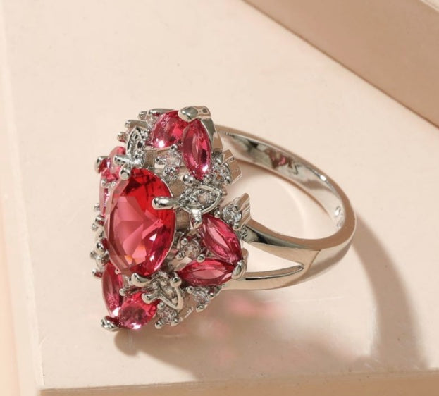 Blue Gemstone Ring Copper Zircon Geometric Silver Plated