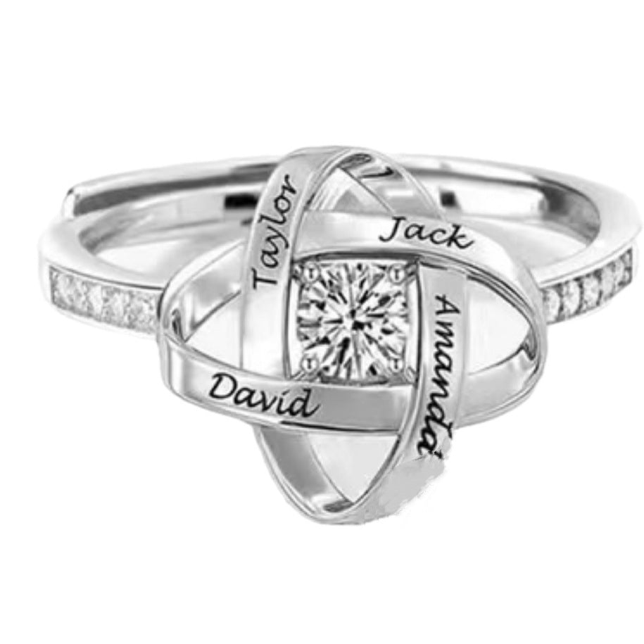 Womens Silver Clover Ring Adjustable Open Band Electroplated Personalized With Letters Numbers Or Text Unique