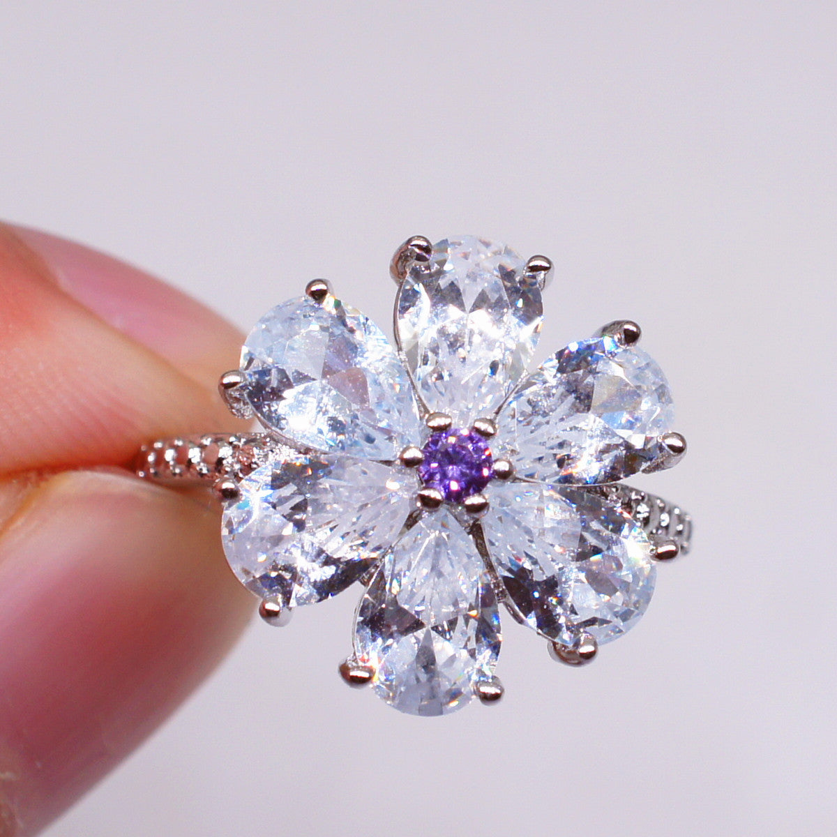 Womens White Zircon Pear Drop Ring Sterling Silver Inlaid Gemstone Engagement Promise Anniversary Jewelry Gift