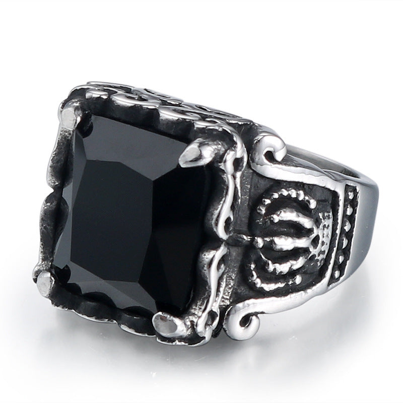 Mens Stainless Steel Ring Vintage Punk Four Prong Black Zircon Fashion Jewelry Band Gift For Men Vintage Style