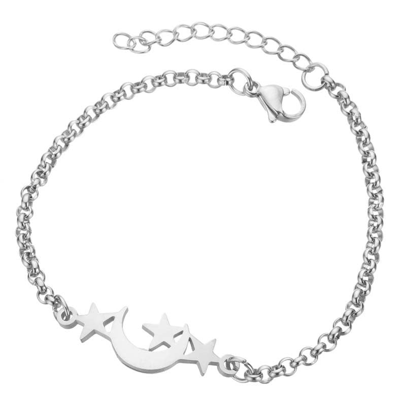 Womens Stainless Steel Bracelet With Elephant Charm Moon Star Charm Electroplated Korean Fashion Jewelry Bangle