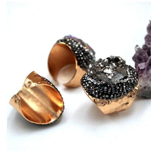 Agate Crystal Ring Geometric Design Stone Jewelry For Women Men European Inspired Travel Birthday Gift Original Stone