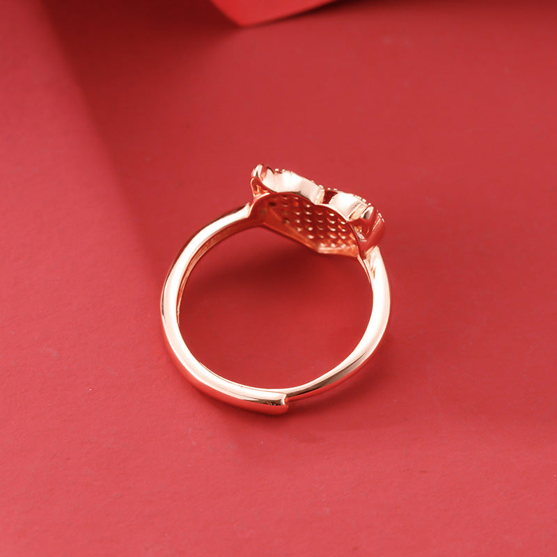 Copper Geometric Horn Ring for Women with Zircon Inlay Korean Style One Size Jewelry Crisp Shine for Daily Use