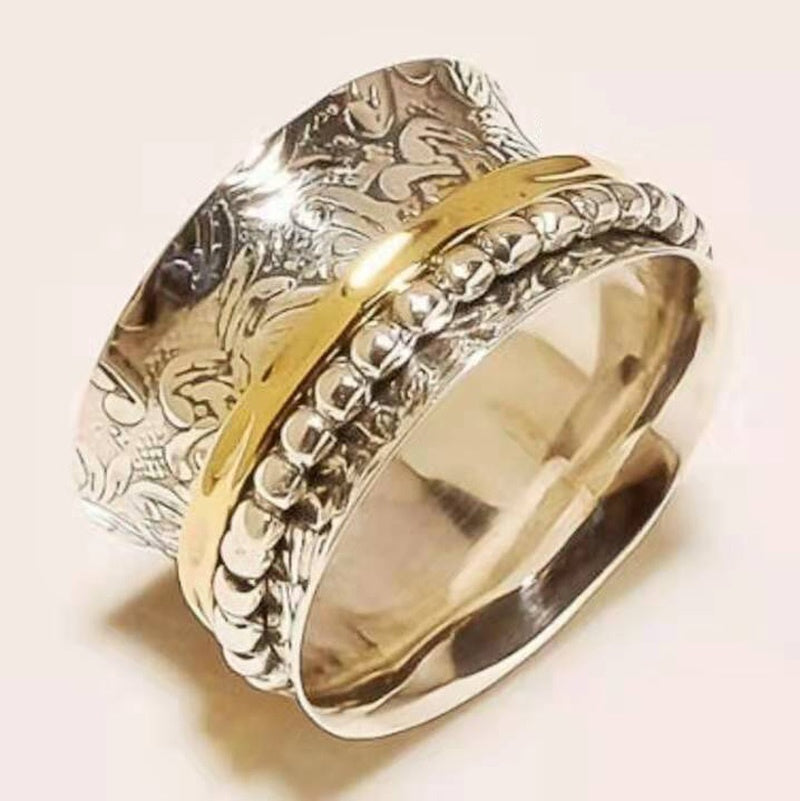 Two Tone Vintage Ring Engraved Alloy Geometric Gift Women