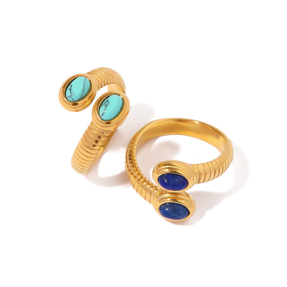 Womens Stainless Steel Ring Lapis Serpentine Accent
