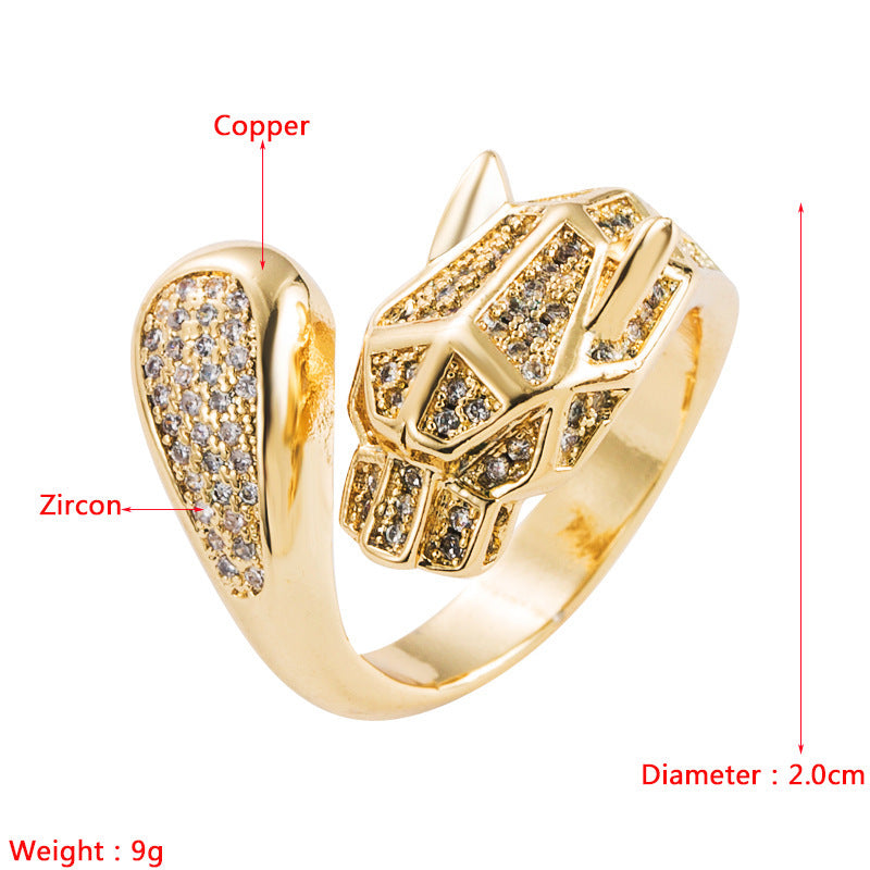 Copper Micro-set Zircon Leopard Head Ring High-end Trend Light Luxury