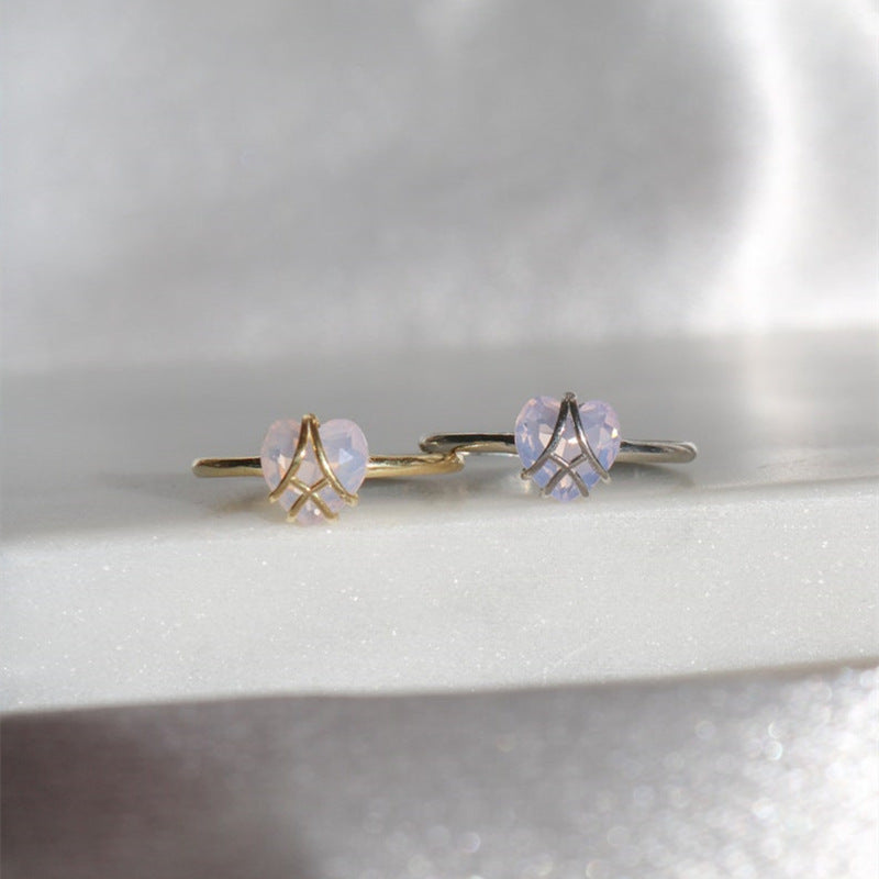 Womens Silver Adjustable Open Heart Ring With White Stone Jewelry For Women Versatile Everyday Accessory Items