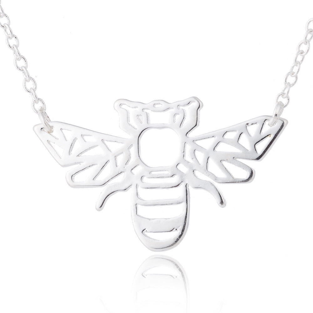 Womens Bee Pendant Necklace With Hollowed Out Design In Titanium Steel Electroplated Finish Gift For Her Jewelry Gift