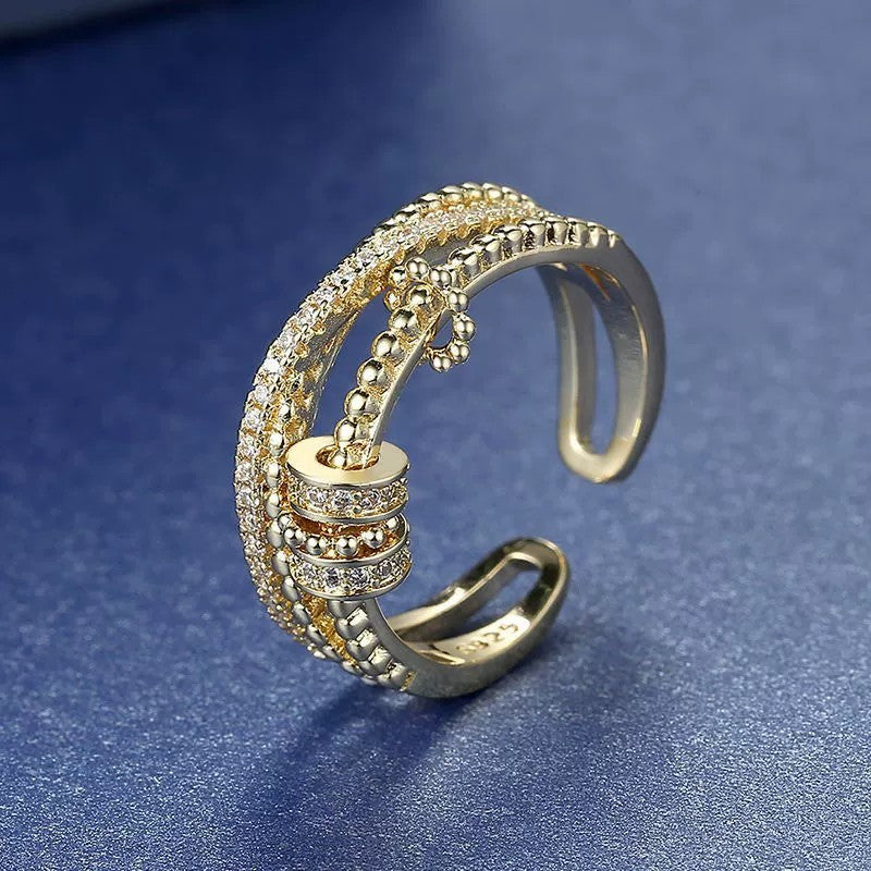 Adjustable Copper Ring With Snowflake Diamond Inlaid Design For Versatile Fashion Jewelry Gift For Everyday Wear