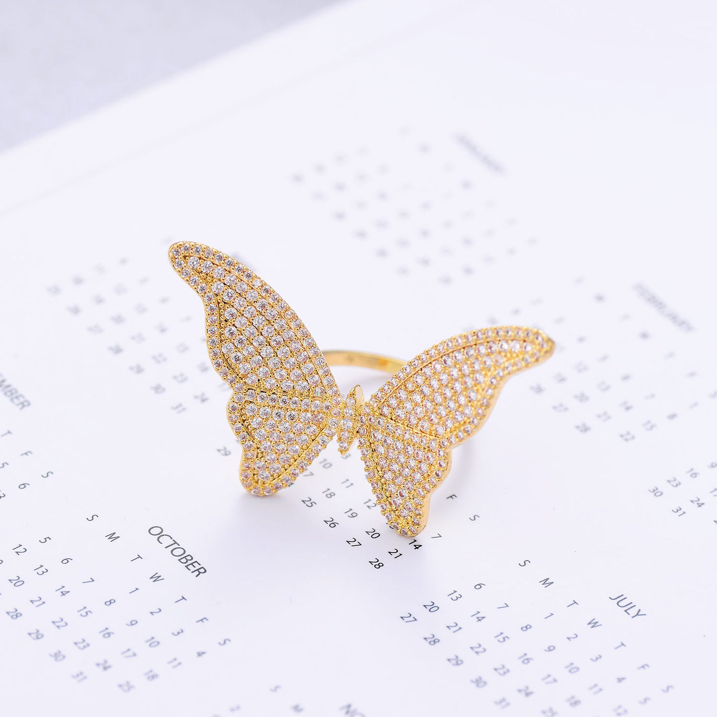 Butterfly Copper Ring With Zircon Inlaid Korean Fashion Jewelry Gift For Her Individually Packed Ring Daily Wear
