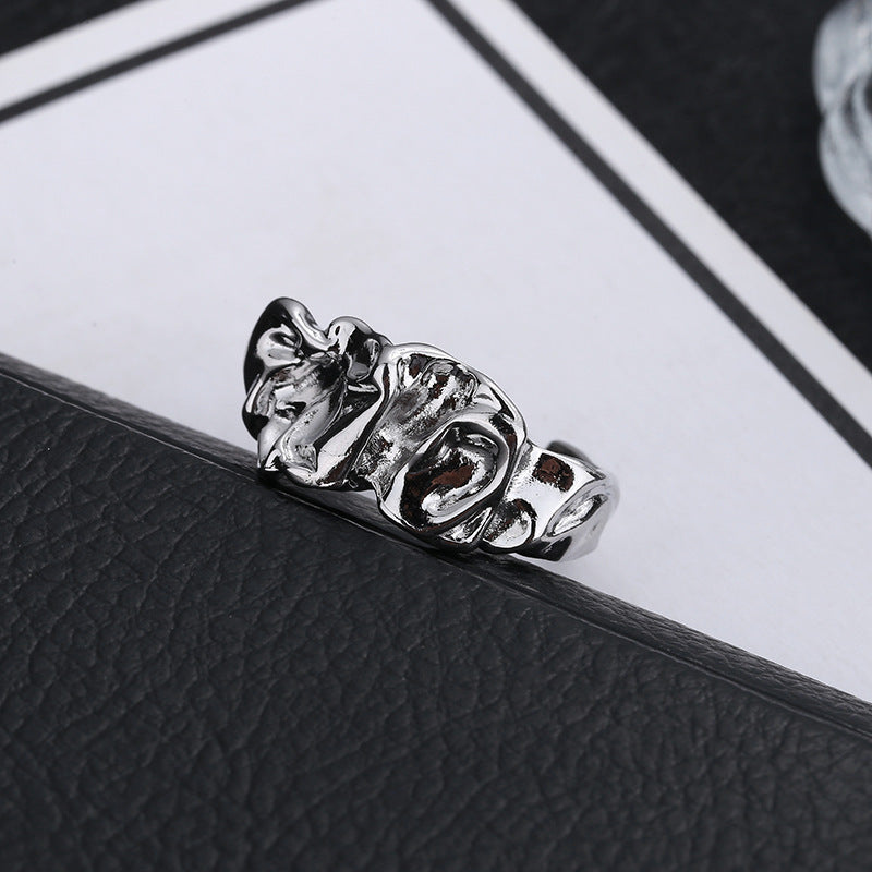 Adjustable Copper Ring With Inlaid Zircon Geometric Wide Band Exaggerated Folds for Women Gift Modern Look Now