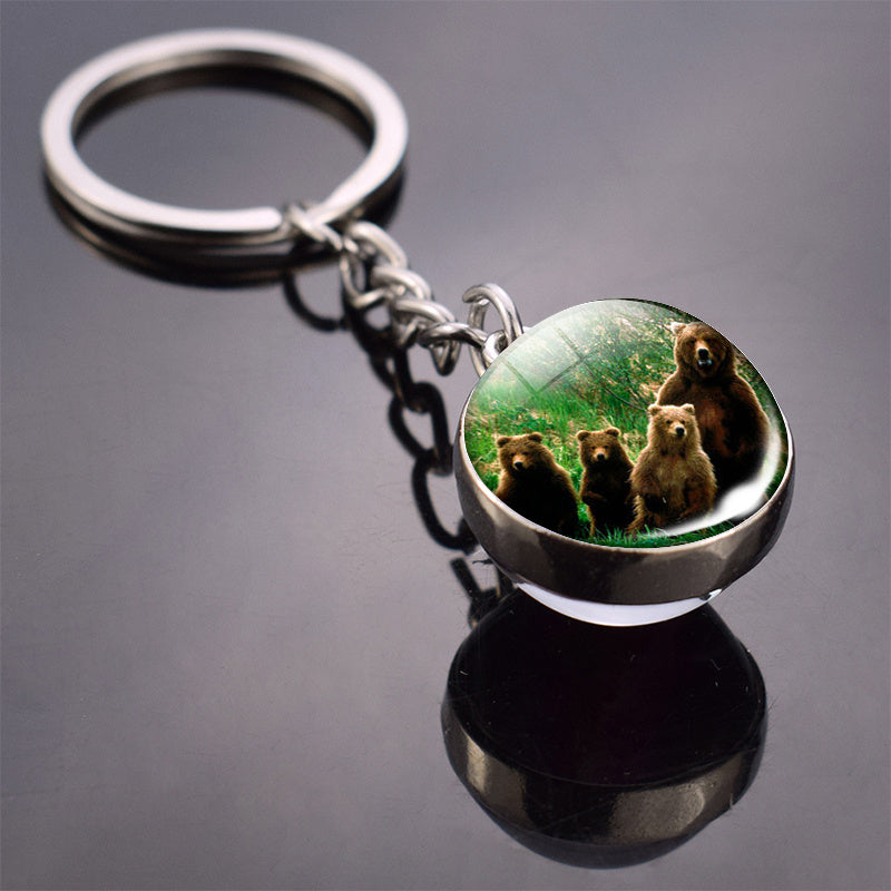 Animal Glass Ball Keychain Alloy Key Ring Luminous Pendant Round Design Gift For Women And Girls Elegant Accessory Gift