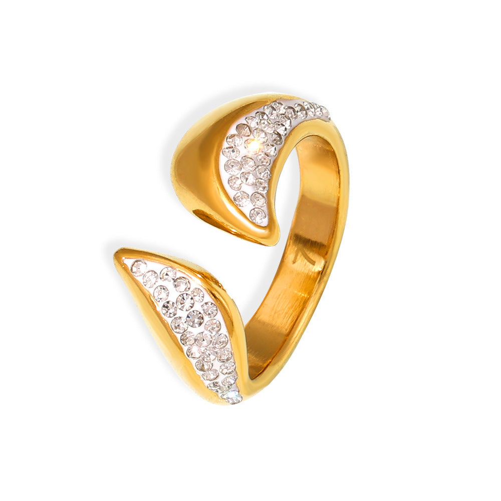 Geometric Titanium Steel Ring With Rhinestone Inlay Electroplated Fashion Jewelry Gift For Her Elegant Accessory