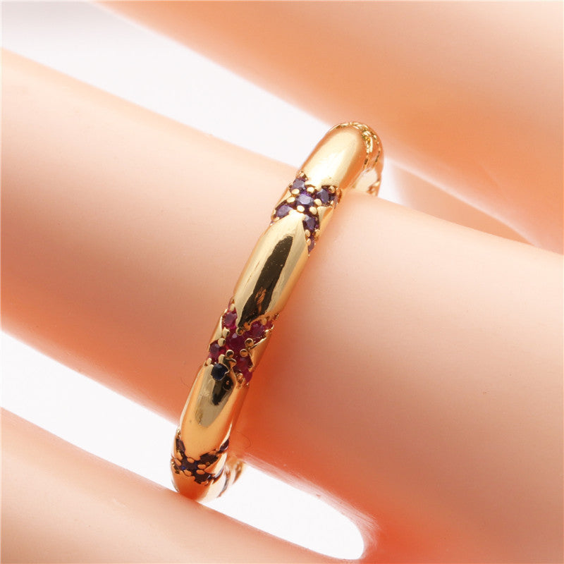 Adjustable Copper Gemstone Eye Ring with Zircon Inlay Opening Design Unisex Fashion Jewelry Durable Everyday Wear