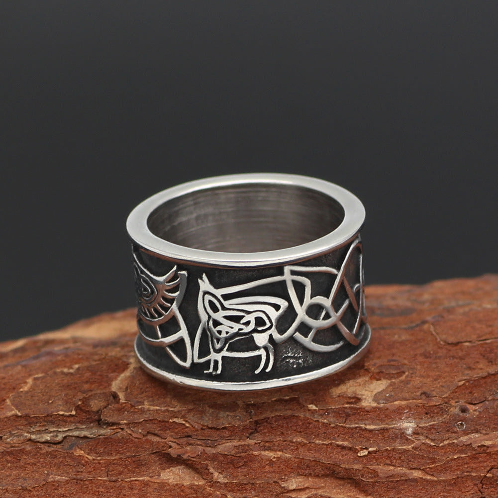 Antique Silver Titanium Ring Rune for Unisex Thumb Ring Accessories Size 9 10 11 12 13 Antique Silver Titanium