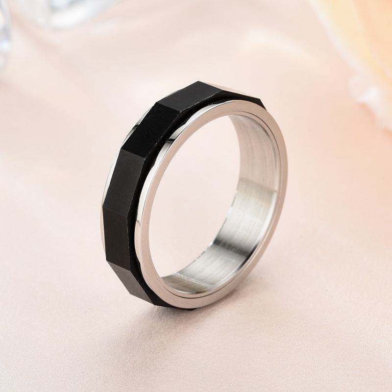 Mens Spinner Ring Stainless Steel Rotating Black Geometric