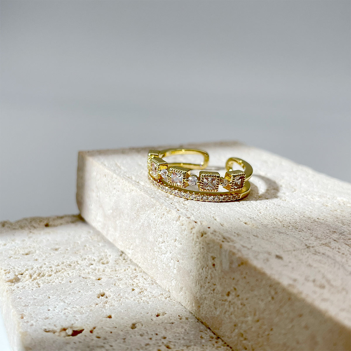 Womens Adjustable Diamond Zircon Ring In Rose Gold Copper Plated 18K Fashion Jewelry For Special Occasion Gem.