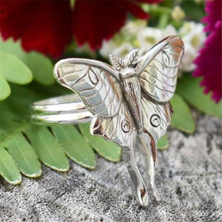 Womens Butterfly Ring Geometric Alloy Design Plated Finish Fashion Ring Gift For Her Silver Retro Jewelry Gift