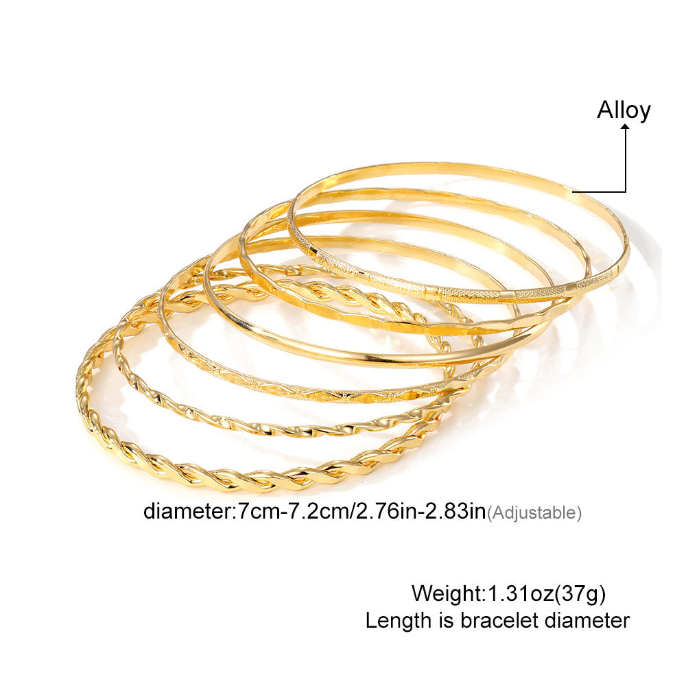 Set of 6 Geometric Twist Bracelets in Electroplated Finish