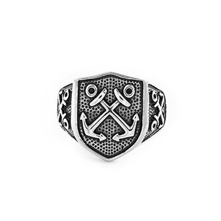 Pirate Anchor Domineering Mens Ring Titanium Steel Jewelry Accessory Bold Masculine Style Bold Polished Finish