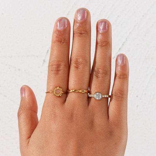 Adjustable Opening Ring Stainless Steel Electroplated Geometric Square Zircon Womens Ring Open End Jewelry Everyday