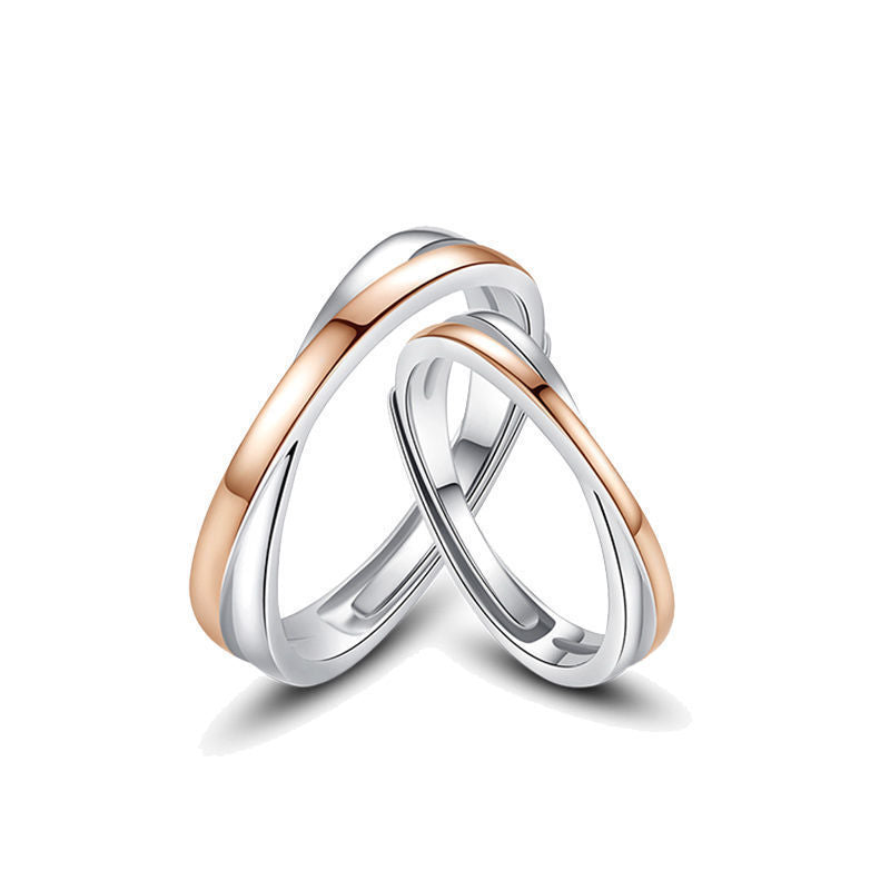 Adjustable Brass Couple Rings Set His And Hers Geometric Matching Band Jewelry Elegant Gift For Couples Lovers