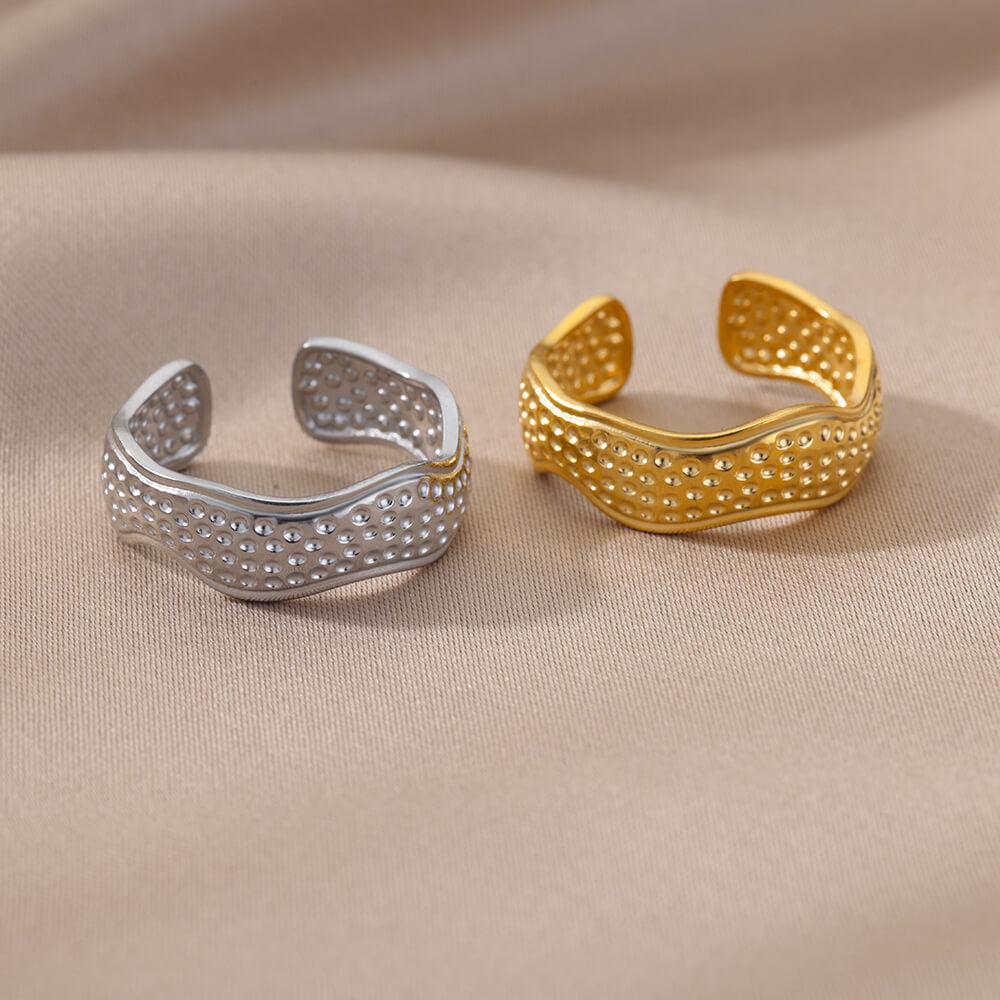 Womens Stainless Steel Ring Adjustable Geometric Open Ring Gold Inlaid Design Simple Band Fashion Everyday Wear Jewelry