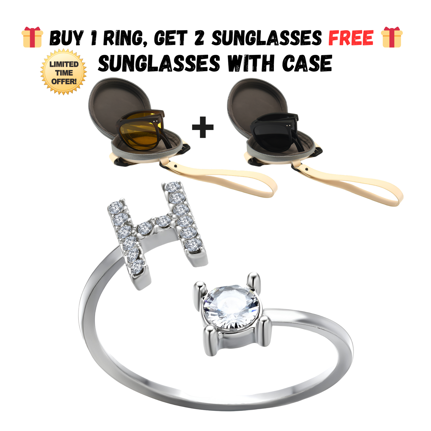 Adjustable Letter Zircon Ring with Alphabet Initials A Z Copper Alloy Jewelry Gift for Women Elegant Gift Idea