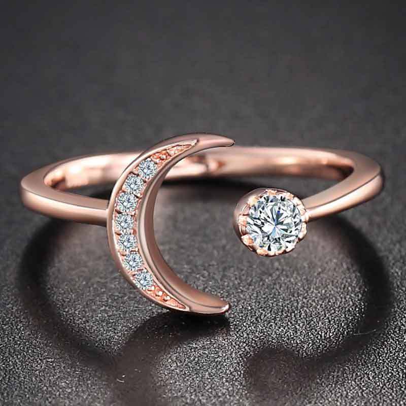 Adjustable Stars Moons Ring Polished Mosaic Design S925 Silver Celestial Jewelry Everyday Ring For Women Girls