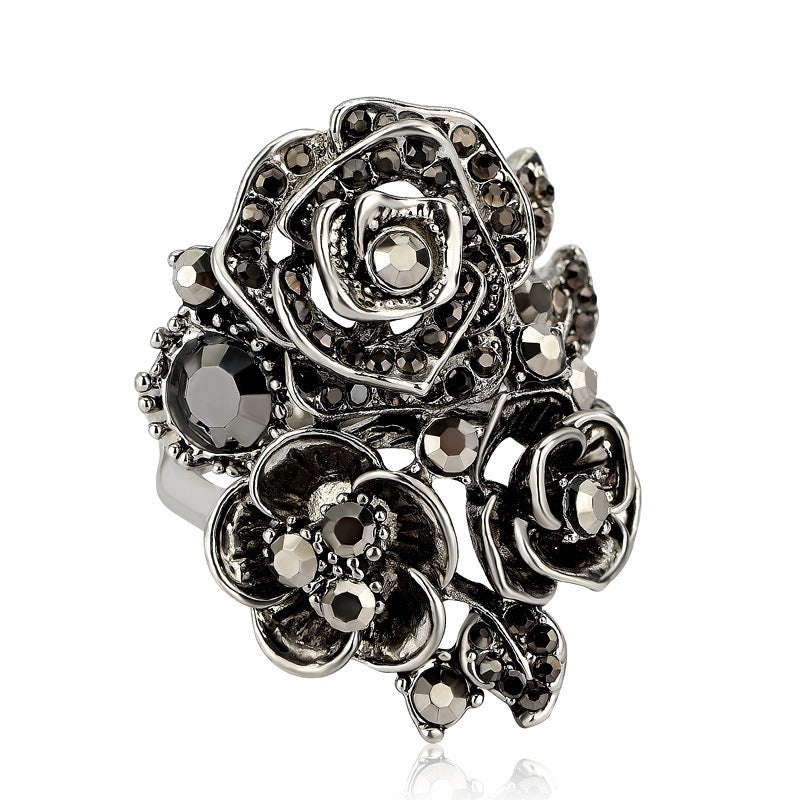 Womens Rose Ring Silver Alloy With Sparkling Crystal Exquisite Design Ring Perfect Gift Accessory Elegant Everyday Wear