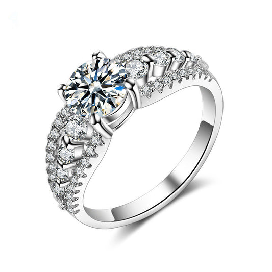 Womens Zircon Ring Exaggerated Statement Fashion Jewelry White Copper Durable Trendy Accessory Elegant Everyday Style