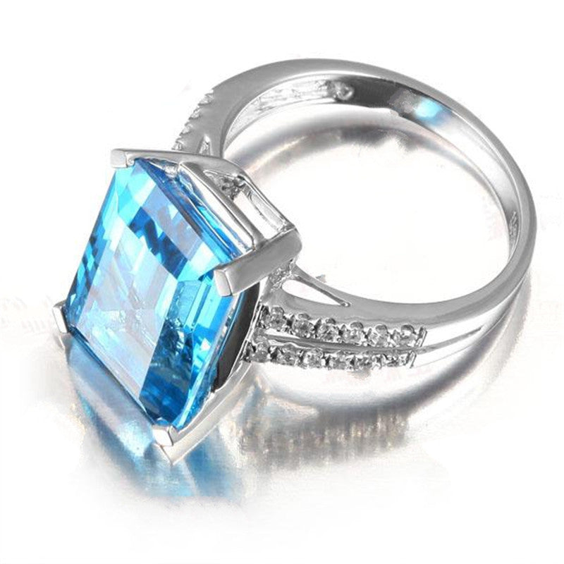 Copper Plated 18k Topaz Aquamarine Inlaid Square Gemstone Ring Zircon Wedding Ring Elegant Sparkle For Events