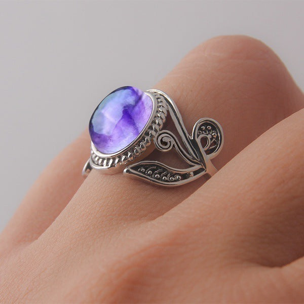 Womens Amethyst Ring Copper Geometric Design European American Inspired Elegant Jewelry Gift For Her Gift Idea