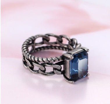 Zircon Ring Ink Blue Black Gold Plated Copper Jewelry Elegant Unique Design Fashion Statement Piece For Modern Women