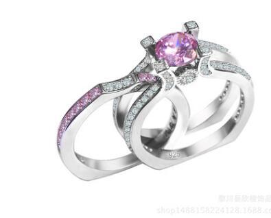 Copper Ring Set With Cubic Zirconia Stones Geometric Wedding Bands For Women Fashion Jewelry 12mm Elegant Design