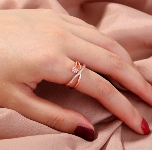 Adjustable Copper Geometric Ring With Micropaved White Zircons Unisex Gift For Weddings Travel And Jewelry Gift