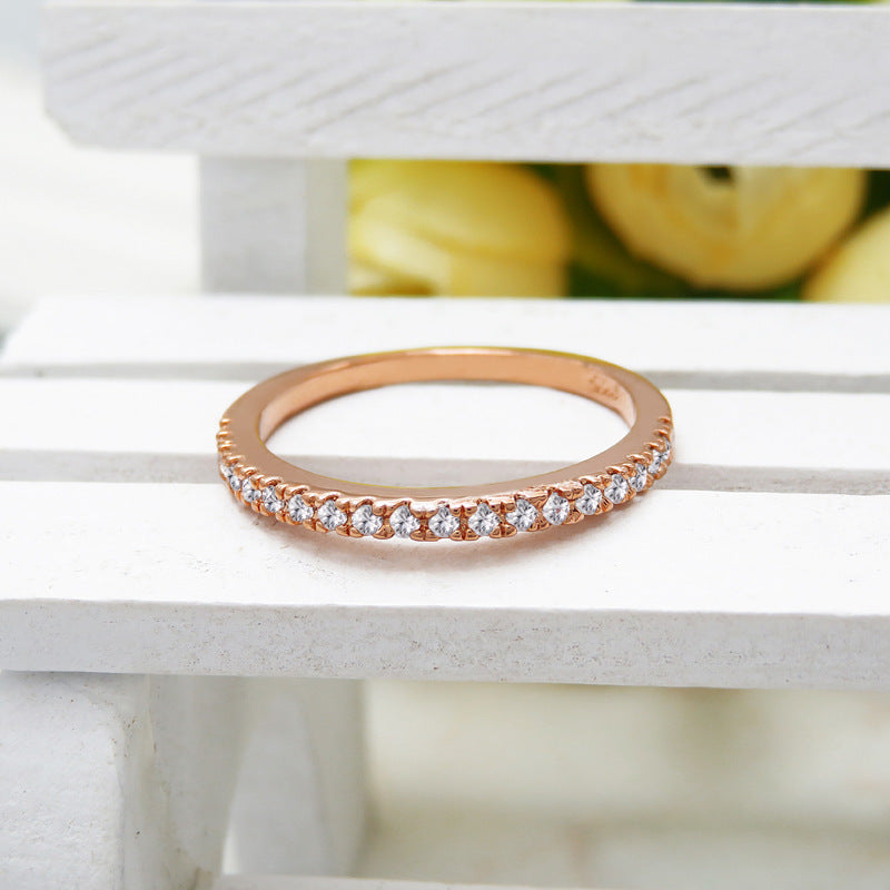 Womens Thin Ring Band With Micro Inlaid Diamonds Copper Ring Electroplated Geometric Design For Her Size 5 6 7