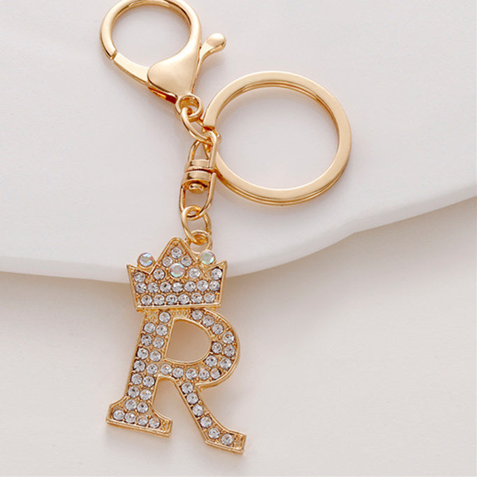 Alphabet A To Z Keychain With Diamond Accents Zinc Alloy Metal Letter Charm For Bag And Keys Daily Use Pendant