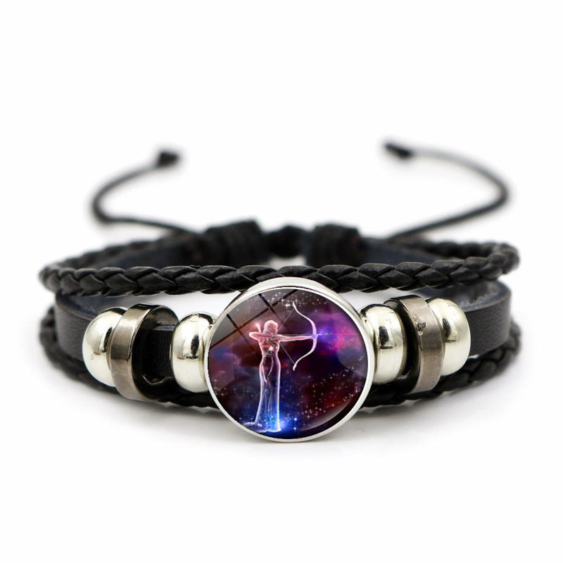 Braided Leather Bracelet With Glass Beads Bohemian Jewelry For Women Girls Alloy Accents Adjustable Length Gem