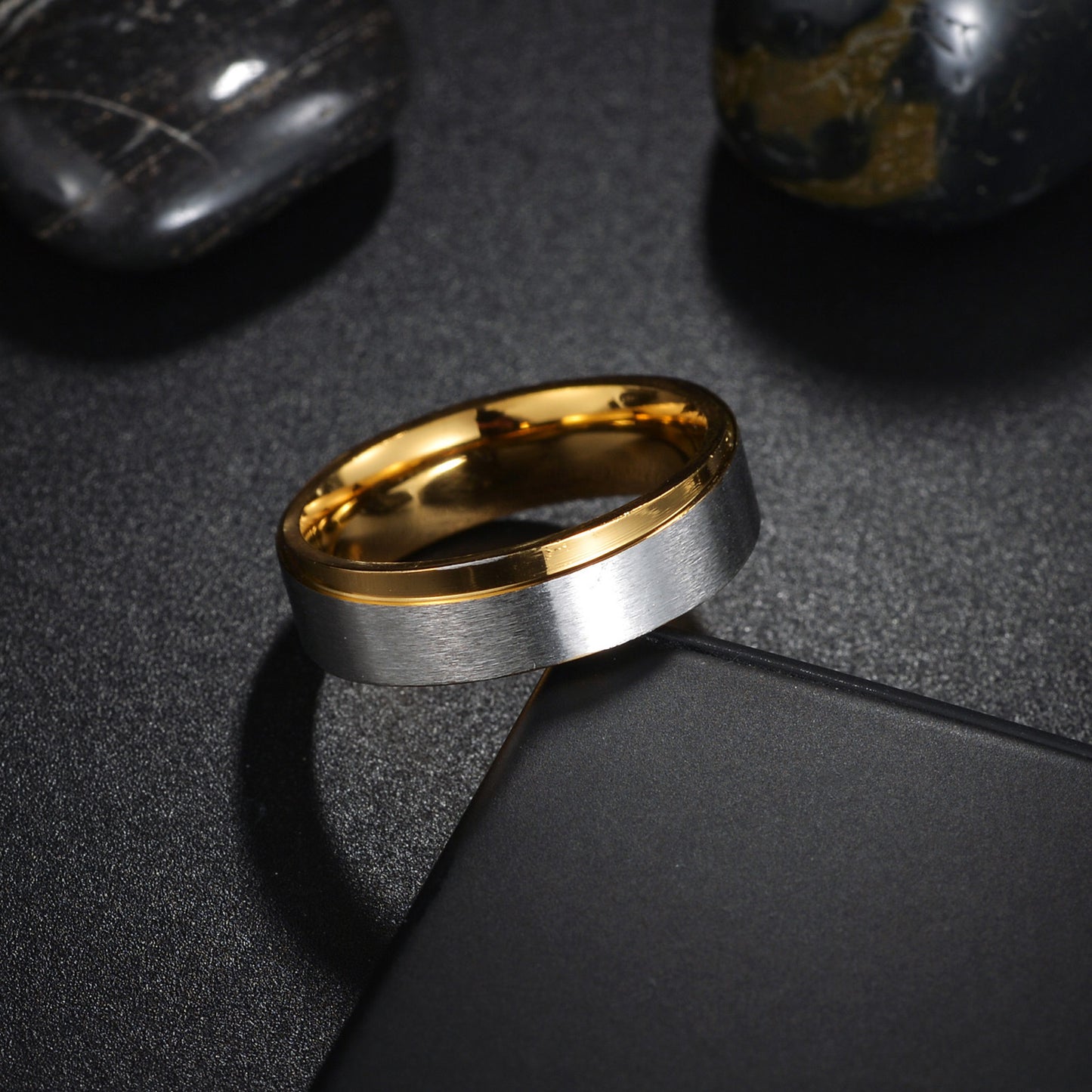 Womens Titanium Steel Ring Gold Matte Finish Electroplated Fade Resistant Simple Geometric Ring Ornament Gift